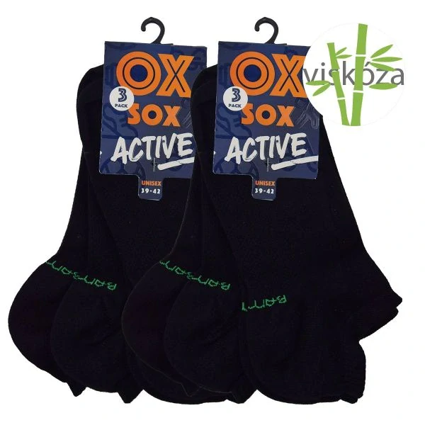 OXSOX Active unisex letní jednobarevné jemné sneaker bambusové ponožky černá - 94014 - 6 párů