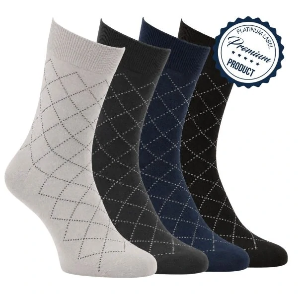 Zdravé ponožky luxusní pánské viskózové vzorované oblekové ponožky elastan 3D mix - 71049X - 4 páry