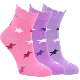 VIO dětské barevné bavlněné elastické ponožky hvězdy s ozdobným lemem holka - 3 páry - 8102425