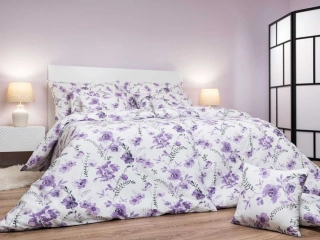 Povlečení krep Kvítí fialové na bílém
