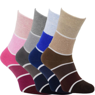 OXSOX GOLD dámské barevné pruhované teplé froté ponožky mix - 65007 - 4 páry