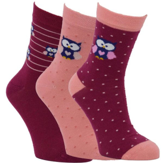 VIO dětské barevné bavlněné vzorované ponožky sovičky mix2 - 81004 - 3 páry