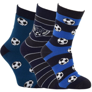 VIO dětské barevné teplé froté bavlněné vzorované ponožky fotbal kluk - 85011 - 3 páry