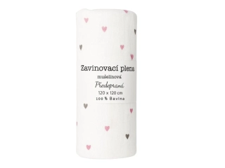 Zavinovací plena 120x120 cm Fialová srdíčka (balení 1 ks)