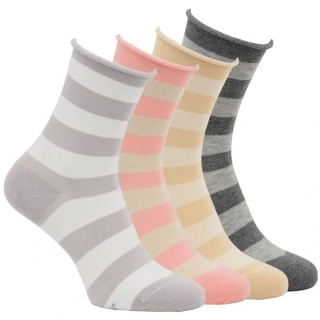 Zdravé ponožky dámské zdravotní pruhované ruličkové ponožky bez gumiček mix - 61008 - 4 páry
