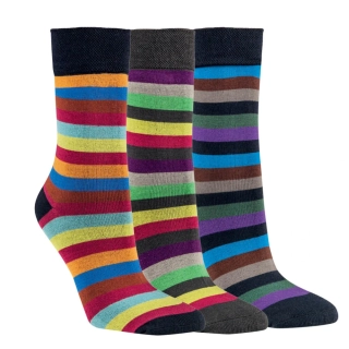 RS dámské bambusové barevné elastické pruhované ponožky bez gumiček mix - 1194017 -  3 páry