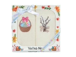 Dárková sada utěrek KIARA Velikonoční košík a větvičky (2 ks)
