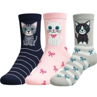 VIO dívčí bavlněné elastické barevné ponožky s kočičkami holka - 81028 - 3 páry