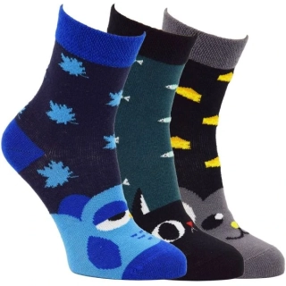 VIO chlapecké bavlněné elastické barevné veselé zvířátkové ponožky kluk - 81030 - 3 páry