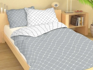 Povlečení bavlna Mřížka bílá/šedá DUO 