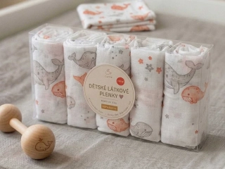 Látková plena 70x70 cm Velryba oranžová (balení 5 ks)