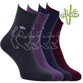 Zdravé ponožky dámské módní elastické vzorované ponožky s kočkami a jemným svěrem mix - 6100426 - 4 páry