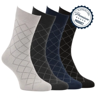 Zdravé ponožky luxusní pánské viskózové vzorované oblekové ponožky elastan 3D mix - 71049 - 4 páry