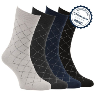 Zdravé ponožky luxusní pánské viskózové vzorované oblekové ponožky elastan 3D mix - 71049X - 4 páry
