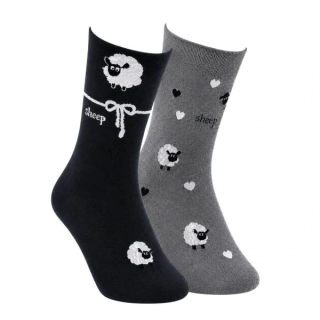 OXSOX GOLD dámské barevné teplé froté ohrnovací ponožky s ovečkami mix - 65033 - 2 páry