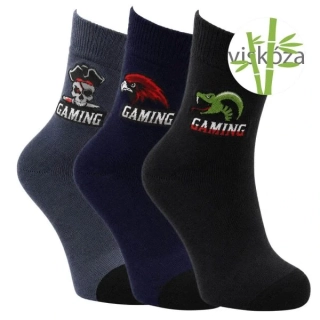 VIO dětské barevné teplé viskózové vzorované froté elastické ponožky Gaming kluk - 85014 - 3 páry