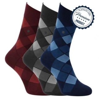 Zdravé ponožky luxusní pánské barevné vzorované oblekové ponožky elastan 3D Premium mix - 71048 - 3 páry