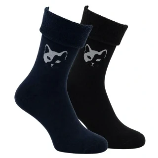 OXSOX dámské barevné teplé froté ohrnovací ponožky s kočkami mix - 6500626 - 2 páry