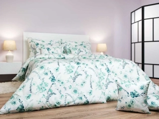 Povlečení krep Kvítí mentolové na bílém