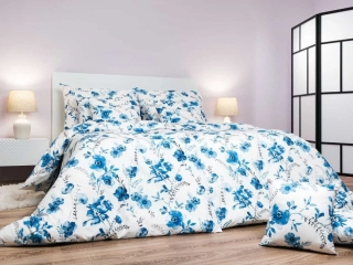 Povlečení flanel Kvítí modré na bílém