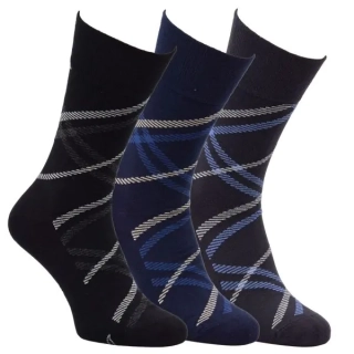 Zdravé ponožky klasické pánské bambusové vzorované oblekové ponožky elastan 3D mix - 71022- 3 páry 