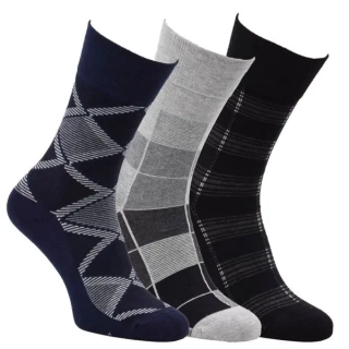Zdravé ponožky klasické pánské bambusové vzorované oblekové ponožky elastan 3D mix  - 71036- 3 páry 