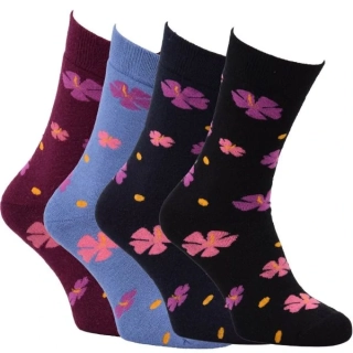 RS dámské barevné designové teplé froté bambusové ponožky mix - 4 páry - 6501324