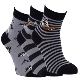 VIO barevné pruhované bavlněné vzorované ponožky piráti mix1 - 81006 - 3 páry
