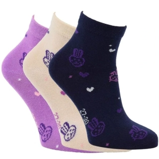 VIO dětské barevné bavlněné elastické vzorované ponožky se zajíčky a srdíčky holka - 3 páry - 8101025