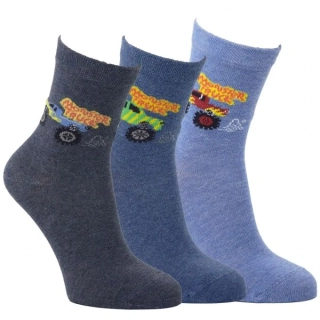 VIO chlapecké bavlněné elastické džínové ponožky Monsters truck mix - 81007 -3 páry
