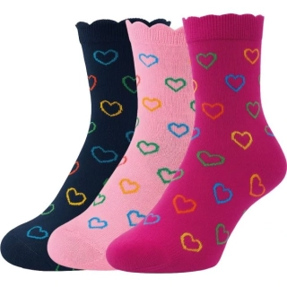 VIO dětské dívčí barevné bavlněné srdíčkové elastické ponožky holka - 8102626 - 3 páry
